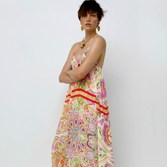 Zara Long Print Dress Spaghetti Straps - Picture 2 of 10